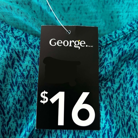 TOP, COLD SHOULDER, BLUE & TEAL, SIZE 3X, LONG LENGTH, VEE NECK, CAP SLEEVES, - Picture 2 of 9